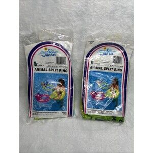 Vtg Wet Set Animal Split Ring 2 Pieces Blue Duck Green Croc 28"x18"